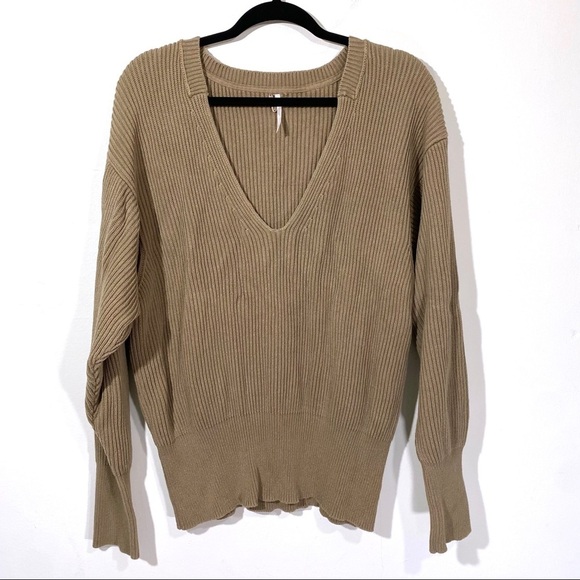 Free People Allure V Neck Oversized Sweater Brown Large - Picture 1 of 8